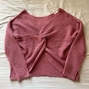 off-shoulder front knot sweater